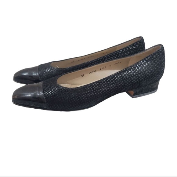 Salvatore Ferragamo Vintage Block Heel Patent Leather/Lizard Skin Black Size 7 - Picture 1 of 8